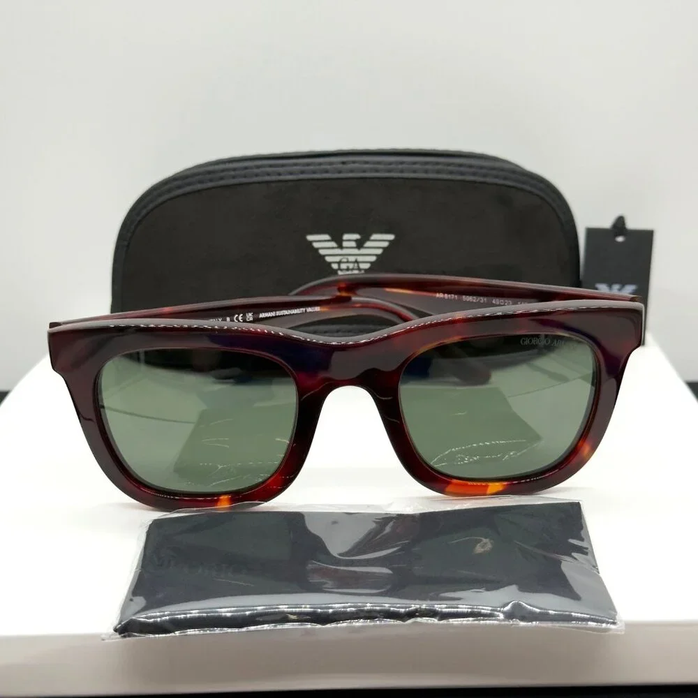 Georgio Armani AR8171 Red Havana Tortoise Frame Green Lenses Sunglasses - Picture 1 of 11